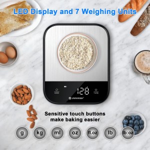 Food Scales for Kitchen,Digital Scale Grams and Ounces for Food Weight,Baking,Cooking,Meal Prep,Small Kitchen Scales with 7 Weighing Units/LED Display/Tare Function,Stainless Steel,Black