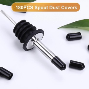 180PCS Pourers Dust Covers, Pour Spot Caps, Liquor Spout Covers, Olive Oil Liquor Bottle Pour Spout Cover, Black Rubber Pourer Cap,Wine Pourers Cover