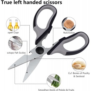 Left Handed Scissors Kitchen Shears, All Purpose Left Hand Heavy Duty Meat Scissors Poultry Shears, Lefty Tools Utensils, 2-Pack (Black/Red, Black/Gray)