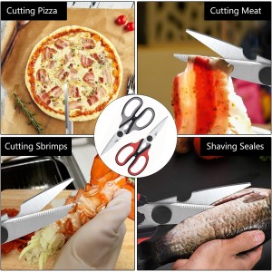 Left Handed Scissors Kitchen Shears, All Purpose Left Hand Heavy Duty Meat Scissors Poultry Shears, Lefty Tools Utensils, 2-Pack (Black/Red, Black/Gray)