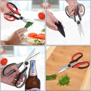 Left Handed Scissors Kitchen Shears, All Purpose Left Hand Heavy Duty Meat Scissors Poultry Shears, Lefty Tools Utensils, 2-Pack (Black/Red, Black/Gray)