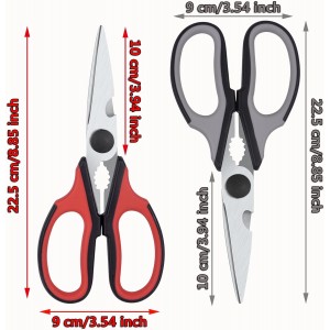 Left Handed Scissors Kitchen Shears, All Purpose Left Hand Heavy Duty Meat Scissors Poultry Shears, Lefty Tools Utensils, 2-Pack (Black/Red, Black/Gray)