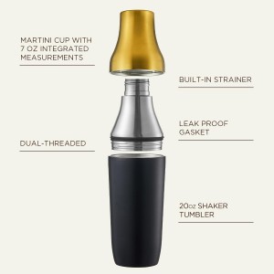 Kitessensu Hybrid Cocktail Shaker | Vacuum Insulated Stainless Steel Martini Shaker with Double Wall Martini Cup | Integrated Measuring System | Tumbler Lid & Cocktail Recipes Included | Crown