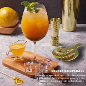 Gold Cocktail Strainer for Drinks 2 Prong Hawthorne Strainer with Removable Spring Stainless Steel Bartending Strainer Bar Cart Tool