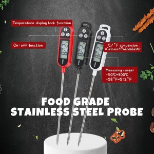 6 Pcs Instant Read Meat Thermometer with Long Probe 9.65 Inch Kitchen Cooking Food Candy Waterproof Digital Thermometer for BBQ Water Milk Yogurt Liquid (Round&Square Ring,Black,White,Red)