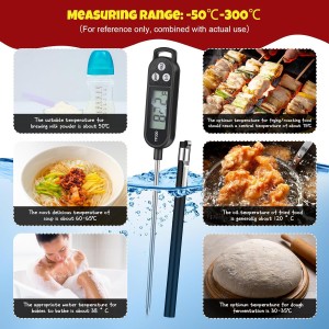 6 Pcs Instant Read Meat Thermometer with Long Probe 9.65 Inch Kitchen Cooking Food Candy Waterproof Digital Thermometer for BBQ Water Milk Yogurt Liquid (Round&Square Ring,Black,White,Red)