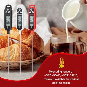 6 Pcs Instant Read Meat Thermometer with Long Probe 9.65 Inch Kitchen Cooking Food Candy Waterproof Digital Thermometer for BBQ Water Milk Yogurt Liquid (Round&Square Ring,Black,White,Red)