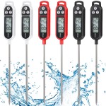 6 Pcs Instant Read Meat Thermometer with Long Probe 9.65 Inch Kitchen Cooking Food Candy Waterproof Digital Thermometer for BBQ Water Milk Yogurt Liquid (Round&Square Ring,Black,White,Red)