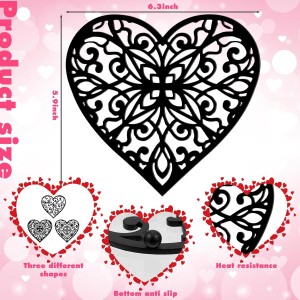 Lyrow 3 Pack Heart Cast Iron Trivet Set Valentine Pot Holders Metal Trivets for Hot Dishes Decorative Pot Holders Vintage Design Gift for Kitchen Countertop Dining Table Farmhouse Decoration(Black)