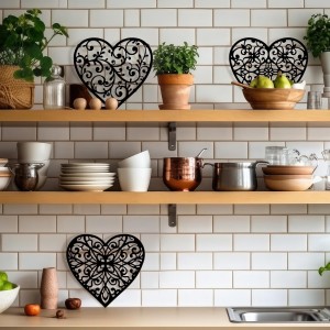 Lyrow 3 Pack Heart Cast Iron Trivet Set Valentine Pot Holders Metal Trivets for Hot Dishes Decorative Pot Holders Vintage Design Gift for Kitchen Countertop Dining Table Farmhouse Decoration(Black)