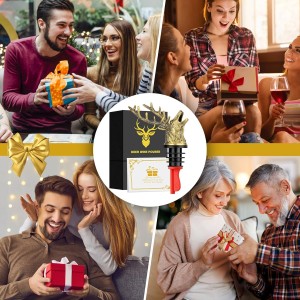 LKKCHER Deer Head Wine Bottle Pourer and Stopper Birthday Gifts Hunting Gifts for Hunters Men Dad Liquor Bottle Pourers Spout for Alcohol Spirits, Stag Gifts Wine Gifts, Bronze