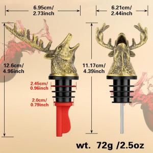 LKKCHER Deer Head Wine Bottle Pourer and Stopper Birthday Gifts Hunting Gifts for Hunters Men Dad Liquor Bottle Pourers Spout for Alcohol Spirits, Stag Gifts Wine Gifts, Bronze