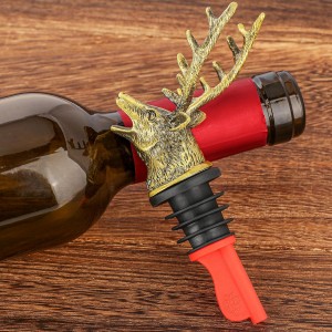 LKKCHER Deer Head Wine Bottle Pourer and Stopper Birthday Gifts Hunting Gifts for Hunters Men Dad Liquor Bottle Pourers Spout for Alcohol Spirits, Stag Gifts Wine Gifts, Bronze