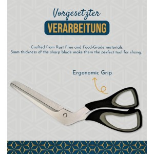 Grey Sharp Pizza Scissors Cutter with Food Grade Safe Blades. Better than Pizza Roller. Professional Pizza Cutter Scissors to Cut Pizza Like a Pro Without Removing Topping