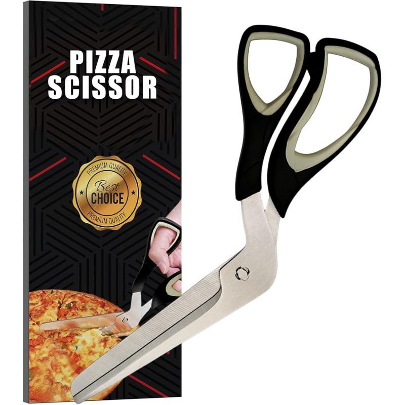 Grey Sharp Pizza Scissors Cutter with Food Grade Safe Blades. Better than Pizza Roller. Professional Pizza Cutter Scissors to Cut Pizza Like a Pro Without Removing Topping