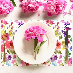 50 Sheets Floral Paper Placemat Watercolor Flower Disposable Place Mat Spring Colorful Floral Decorative Paper Table Mat for Wedding Bridal Shower Dinner Table, 11 x 17 Inch