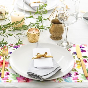 50 Sheets Floral Paper Placemat Watercolor Flower Disposable Place Mat Spring Colorful Floral Decorative Paper Table Mat for Wedding Bridal Shower Dinner Table, 11 x 17 Inch