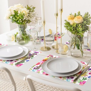 50 Sheets Floral Paper Placemat Watercolor Flower Disposable Place Mat Spring Colorful Floral Decorative Paper Table Mat for Wedding Bridal Shower Dinner Table, 11 x 17 Inch