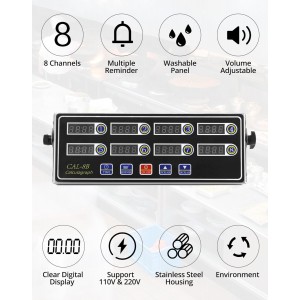 QWORK Digital Kitchen Timer - 8-Channel Multi-Timer with Waterproof Panel, Adjustable Volume