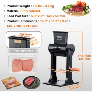 VEVOR Commercial Meat Tenderizer, Heavy Duty Stainless Steel Meat Tenderizer Machine, Quick and Easy Manual Operation Kitchen Tool, 5.8