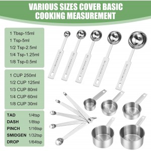Measuring Cups and Spoons Set of 16,5 Nesting Metal Measuring Cups and 5 Measuring Spoons,1 Leveler and 5 Mini Measuring Spoons for Cooking,Baking,Dry and Liquid Ingredients
