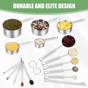 Measuring Cups and Spoons Set of 16,5 Nesting Metal Measuring Cups and 5 Measuring Spoons,1 Leveler and 5 Mini Measuring Spoons for Cooking,Baking,Dry and Liquid Ingredients