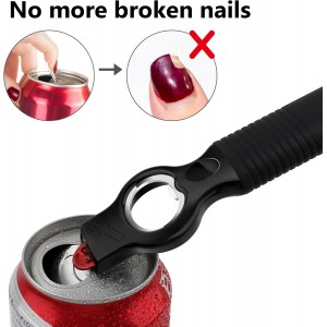 2-Pack Magnetic Beer Bottle Opener & Soda Can Opener, 2-in-1 Bottle Opener and Can Tab Opener Tool for Bartender, Long Nails, Arthritis, Seniors, Silicone Handle with Build in Magnet - Black