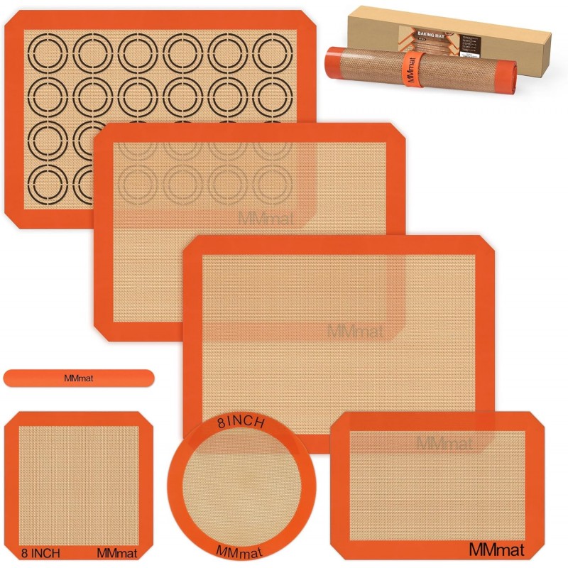 Silicone Baking Mats - Best German Silicone, Non Slip Baking Sheet, Non Stick Reusable Silicone Mats For Baking, Food Grade Oven Liner, Counter Mat, Set of 6