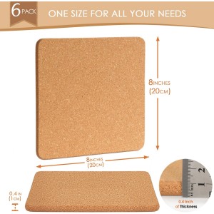 Cork Trivets for Hot Pots and Pans, 6 Pack High-Density Thick Square Pads for Dishes, 8