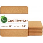 Cork Trivets for Hot Pots and Pans, 6 Pack High-Density Thick Square Pads for Dishes, 8