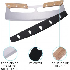 2 Pack Pizza Cutter Rocker with Wood Handles & Protective PP Cover, 14