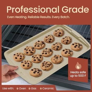 Bakken Swiss Cookie Sheet 3 Piece Set - Non-Stick, Stackable Baking Pans, White marble Deluxe Ceramic Coating – Dishwasher Safe - for Home Baking