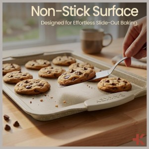 Bakken Swiss Cookie Sheet 3 Piece Set - Non-Stick, Stackable Baking Pans, White marble Deluxe Ceramic Coating – Dishwasher Safe - for Home Baking