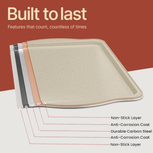 Bakken Swiss Cookie Sheet 3 Piece Set - Non-Stick, Stackable Baking Pans, White marble Deluxe Ceramic Coating – Dishwasher Safe - for Home Baking