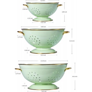 Metal Colander Set of 3, Strainer Basket with Handles perfect for Spaghetti, Pasta, Berry, Vegetable, Fruit, Solid Base Powder Coated Kitchen Essential Strainer Set, 1 & 3.5 & 5 Qt (Green)