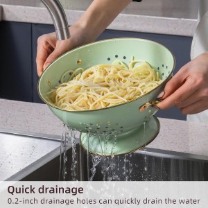 Metal Colander Set of 3, Strainer Basket with Handles perfect for Spaghetti, Pasta, Berry, Vegetable, Fruit, Solid Base Powder Coated Kitchen Essential Strainer Set, 1 & 3.5 & 5 Qt (Green)