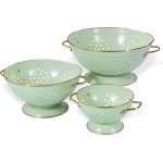 Metal Colander Set of 3, Strainer Basket with Handles perfect for Spaghetti, Pasta, Berry, Vegetable, Fruit, Solid Base Powder Coated Kitchen Essential Strainer Set, 1 & 3.5 & 5 Qt (Green)