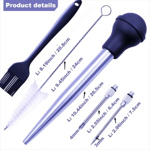 Turkey Baster, 18/8 Stainless Steel Turkey Baster Syringe for Cooking, Meat Injector Baster Set & 2 Needles & 2 Cleaning Basting Brush, Baster for Flavor Meat Poultry, Beef & Chicken Ect Blue