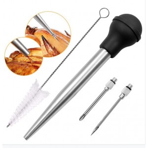 Turkey Baster, 18/8 Stainless Steel Turkey Baster Syringe for Cooking, Meat Injector Baster Set & 2 Needles & 2 Cleaning Basting Brush, Baster for Flavor Meat Poultry, Beef & Chicken Ect Blue