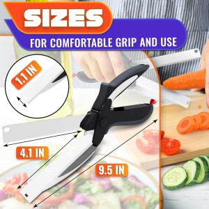 2 in 1 Kitchen Scissors for Food – Stainless Steel Blade & Plastic Cutting Board Scissors with Safety Lock | 9.5