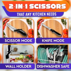 2 in 1 Kitchen Scissors for Food – Stainless Steel Blade & Plastic Cutting Board Scissors with Safety Lock | 9.5