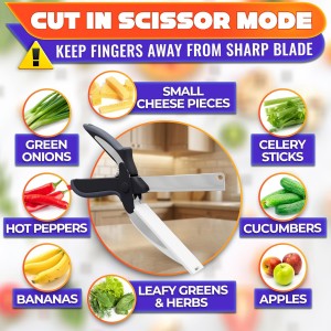 2 in 1 Kitchen Scissors for Food – Stainless Steel Blade & Plastic Cutting Board Scissors with Safety Lock | 9.5