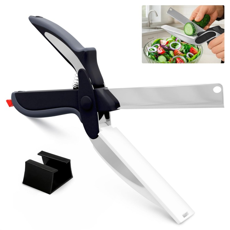 2 in 1 Kitchen Scissors for Food – Stainless Steel Blade & Plastic Cutting Board Scissors with Safety Lock | 9.5