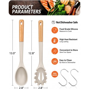 Silicone Pasta Fork And Cooking Spoon, Kitchen Heat Resistant Noodle Spoon Server, BPA Free Spaghetti Strainer,12.8 inch