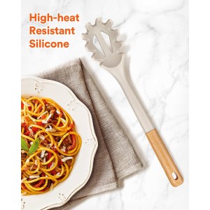 Silicone Pasta Fork And Cooking Spoon, Kitchen Heat Resistant Noodle Spoon Server, BPA Free Spaghetti Strainer,12.8 inch