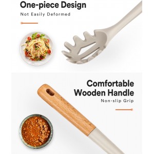 Silicone Pasta Fork And Cooking Spoon, Kitchen Heat Resistant Noodle Spoon Server, BPA Free Spaghetti Strainer,12.8 inch