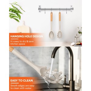 Silicone Pasta Fork And Cooking Spoon, Kitchen Heat Resistant Noodle Spoon Server, BPA Free Spaghetti Strainer,12.8 inch