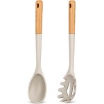 Silicone Pasta Fork And Cooking Spoon, Kitchen Heat Resistant Noodle Spoon Server, BPA Free Spaghetti Strainer,12.8 inch