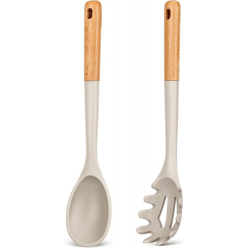 Silicone Pasta Fork And Cooking Spoon, Kitchen Heat Resistant Noodle Spoon Server, BPA Free Spaghetti Strainer,12.8 inch