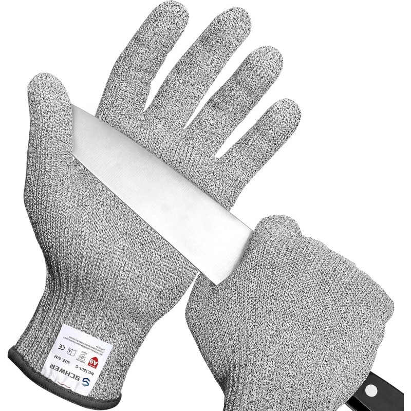 Schwer SlicePro ANSI A9 Cut Resistant Gloves, Food Grade Cutting Glove for Kitchen Food Prep, Mandoline Gloves for Meat Cutting, Oyster Shucking, Fish Fillet Processing, PR1501-G, L